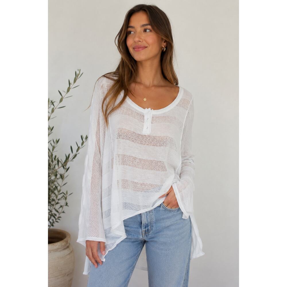 Free People Linen Blend Tunic Top Size XS Knit Boho Coastal Beachy Lagenlook